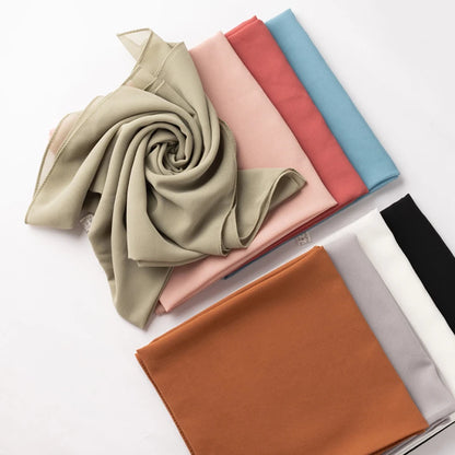 Muslim Chiffon Hijab Scarf Solid Color Square Head Wrap For Women Hijabs Scarves Jersey Hijabs Islamic Turban Headband Shawl