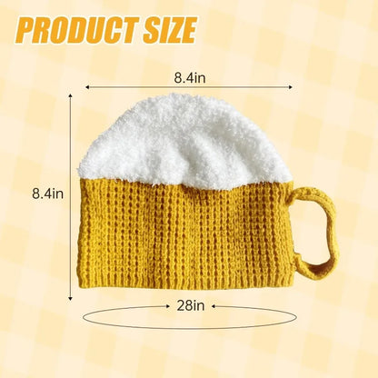 Novelty 3D Beer Mug Winter Hat Unisex Warm Beanie Cap Funny Gift for Beer Lovers Men Women Christmas Party Costume Accessory
