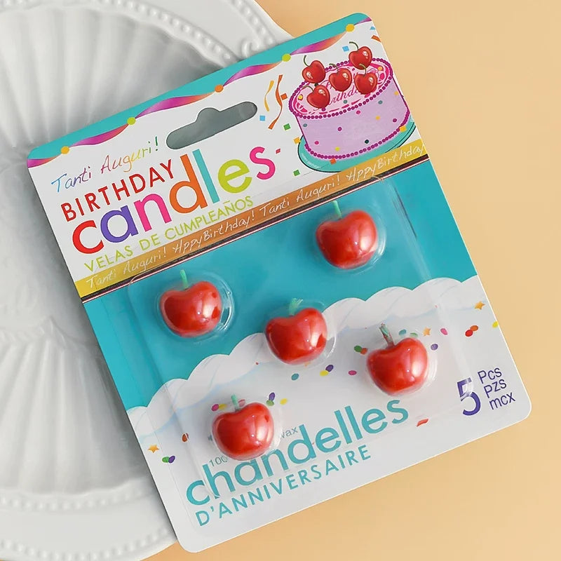 5pcs/set Cherry Shaped Birthday Cake Candles Dessert Baking Decorations for Celebrations Party Supplies