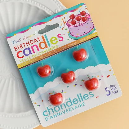 5pcs/set Cherry Shaped Birthday Cake Candles Dessert Baking Decorations for Celebrations Party Supplies