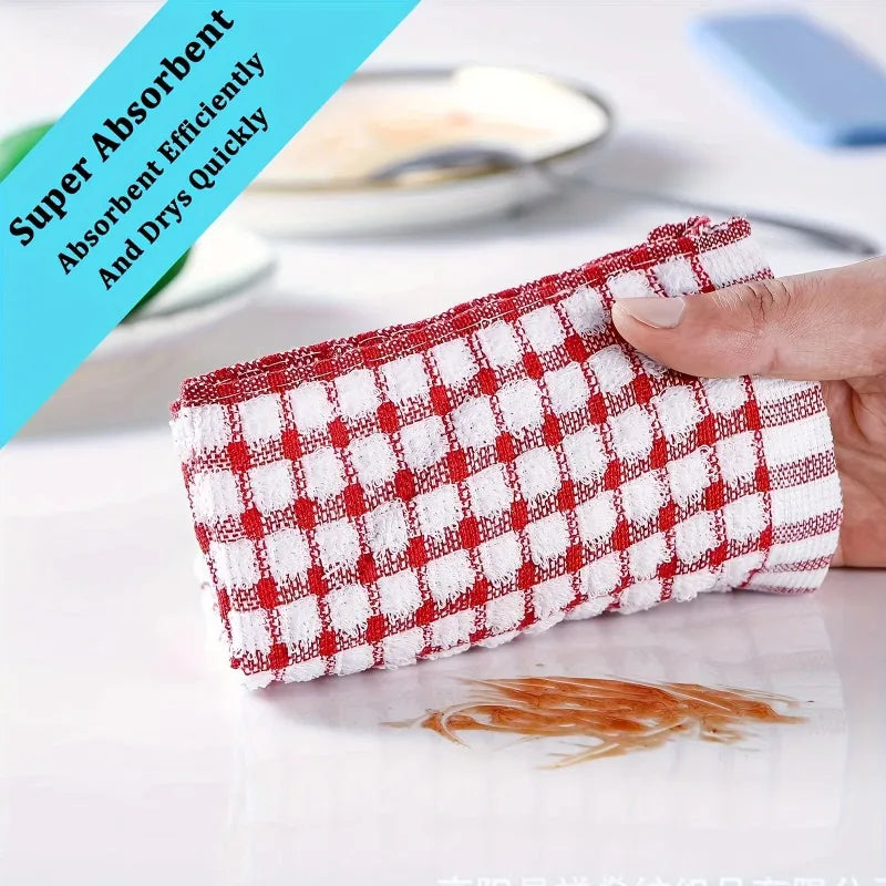 Absorbent Checkered Kitchen Towel Cleaning Cloth Absorbent Pure Cotton TeaTowel Thickened Quick-drying Small Towel Tea Table Rag