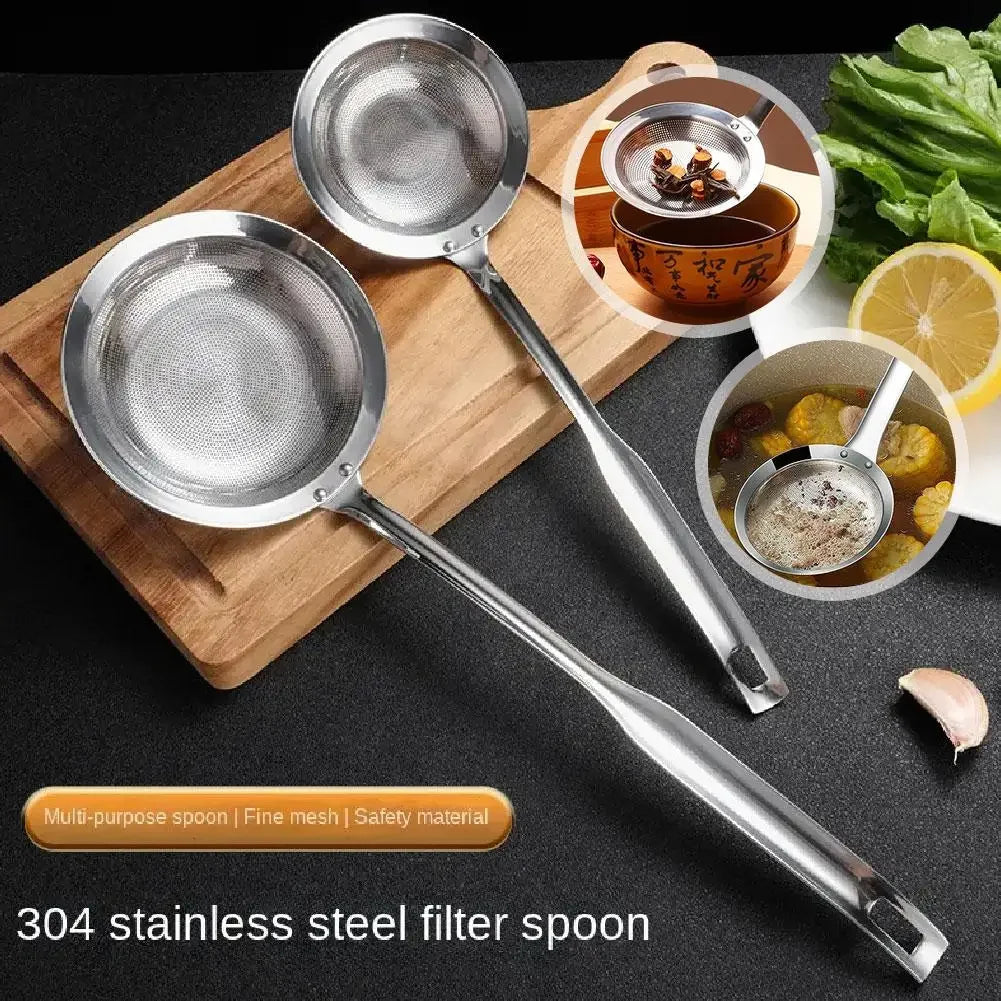 Stainless Steel Fine Mesh Fat Skimmer Spoon Strainer Fat Oil Skim Grease Foam Filter with Handle Kitchen Tool