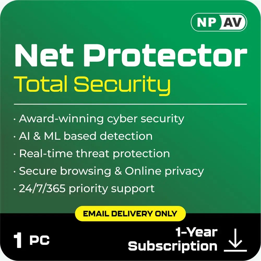 Digital Security Software Net Protector Antivirus Total Security 1 User 3 Year Subscription (Email Delivery in 1 Hour - No CD)