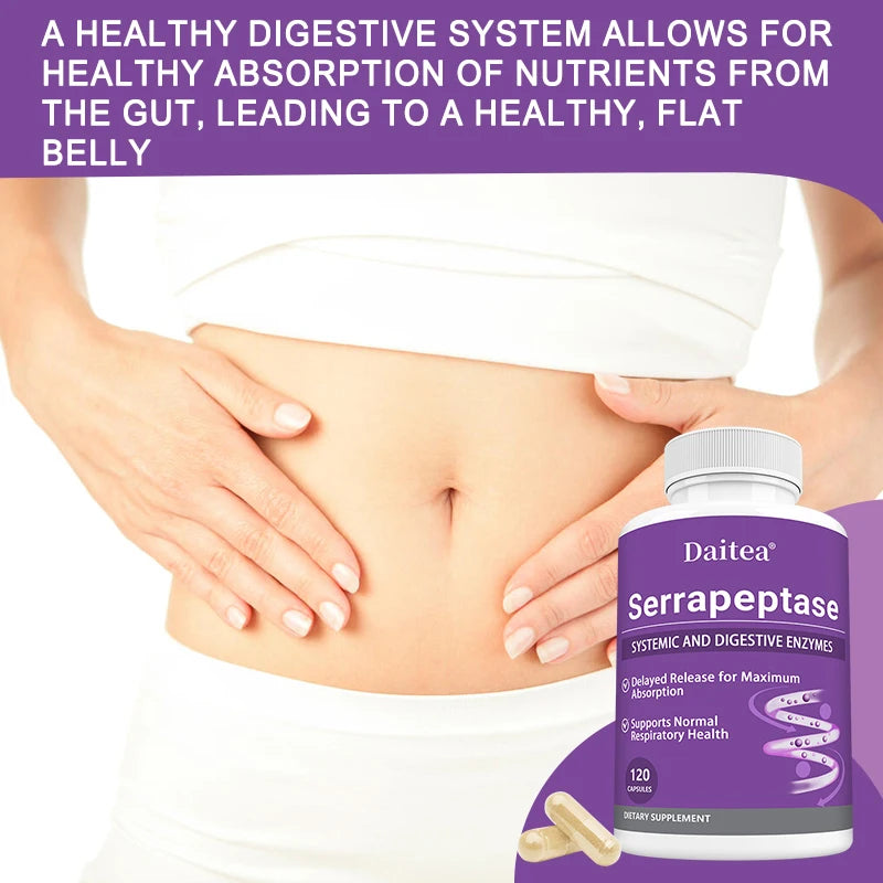 Serrapeptase with Digestive Enzyme, Extra Strength Supplement, Supports Healthy Cellular Function, Gut Health, Digestion