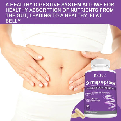 Serrapeptase with Digestive Enzyme, Extra Strength Supplement, Supports Healthy Cellular Function, Gut Health, Digestion