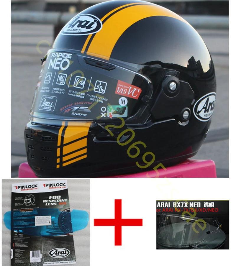 RAPIDE NEO Japanese Mode Full Face Helmet,For Harley Motorcycle And Cruise Motorcycle Protective Helmet,Bright Black Yellow