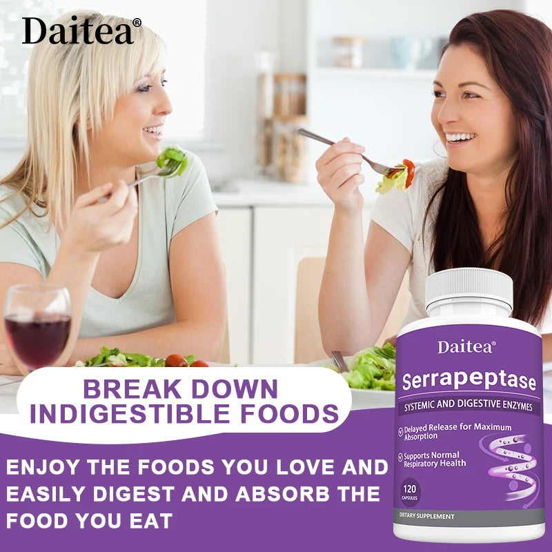 Serrapeptase with Digestive Enzyme, Extra Strength Supplement, Supports Healthy Cellular Function, Gut Health, Digestion