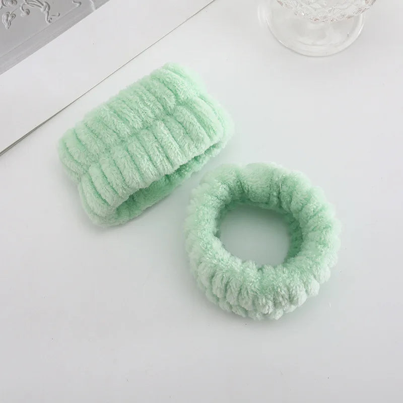 1/2/3Pcs Face Wash Absorbent Wristband Headband Hair Accessories Set Women Girls Coral Fleece Hair Bands Cuff Waterproof Bands