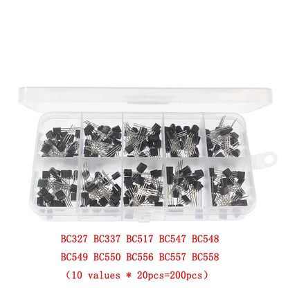 50-900PCS Transistors kit NPN PNP S8050 S8550 S9012 2N3904 2N3906 C1815 A1015 MJE13001 BC327 BC337 BC517 BC547 BC548 BC549 BC558