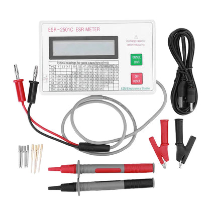 Capacitor ESR DCR Tester Circuit Tester Electrical Testing Meter With Test Leads Clip Battery Smart Shutdown Function