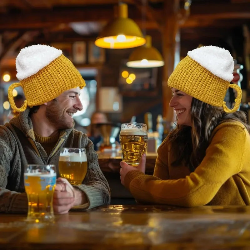 Novelty 3D Beer Mug Winter Hat Unisex Warm Beanie Cap Funny Gift for Beer Lovers Men Women Christmas Party Costume Accessory