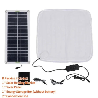 Solar Pet Heating Pad - 12V/50W Solar Panel Electric Blanket Heater with Energy Storage Box Solar-Heating-Blanket for Pets