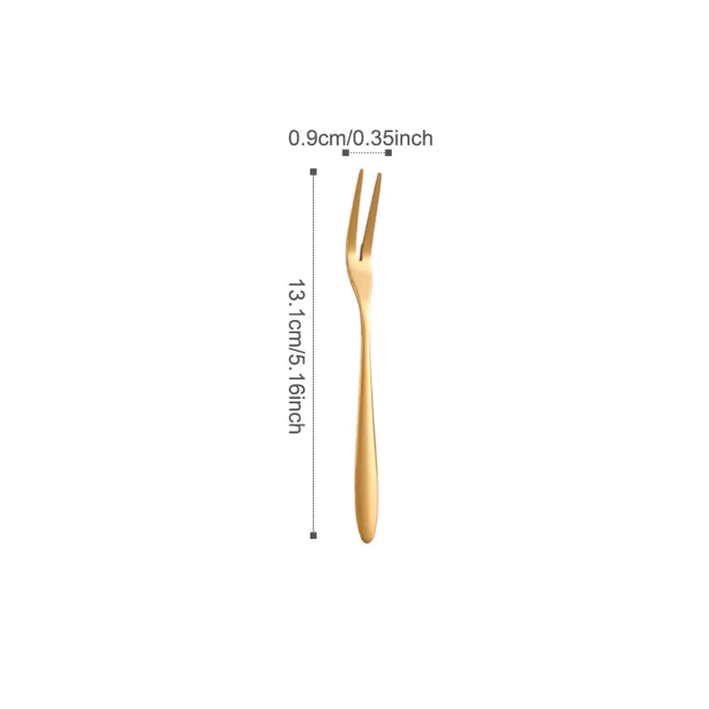 6Pcs Stainless Steel Fruit Fork Small Toothpick Multifunctional Fruit Stick Gold Moon Cake Knife Food Picks Kitchen Accessories