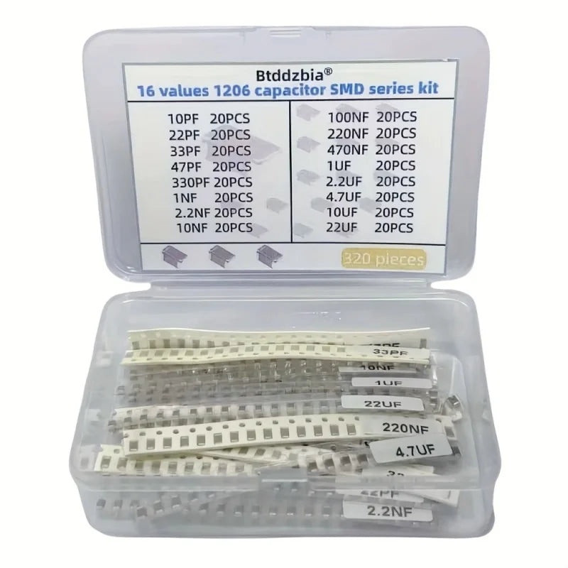(Industrial SMD Capacitor Components)320pcs 1206 SMD Capacitor Kit - High Quality Assorted Capacitors Set for Electronic Compone