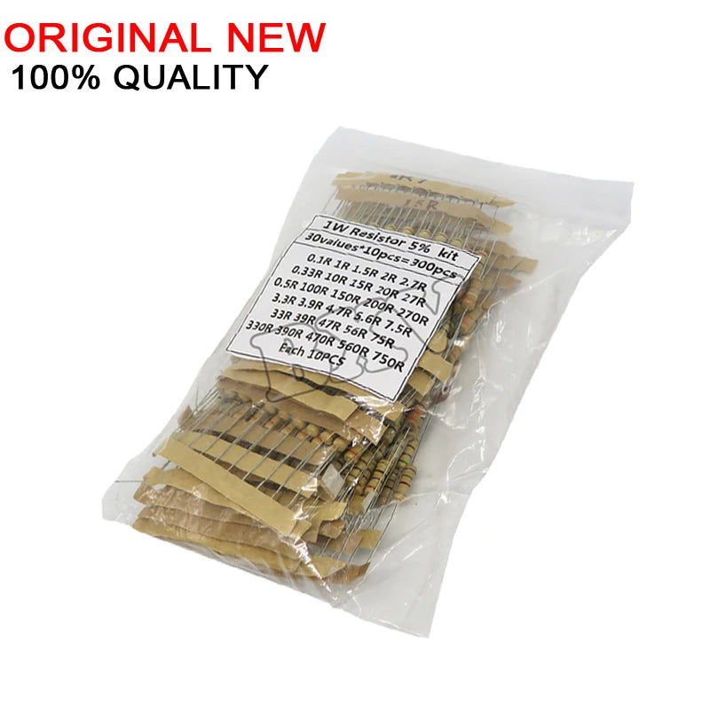 300PCS =30Values X 10PCS  Resistor Kit 1W 5%  Carbon Film Resistance 0.1-750 ohm set