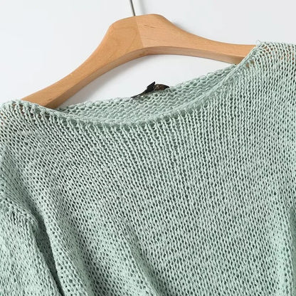 KEYANKETIAN 2024 Autumn New Women's Light green Sweater Simple style O-Neck Long Sleeve Soft Loose Pullover Cropped Knitted Top