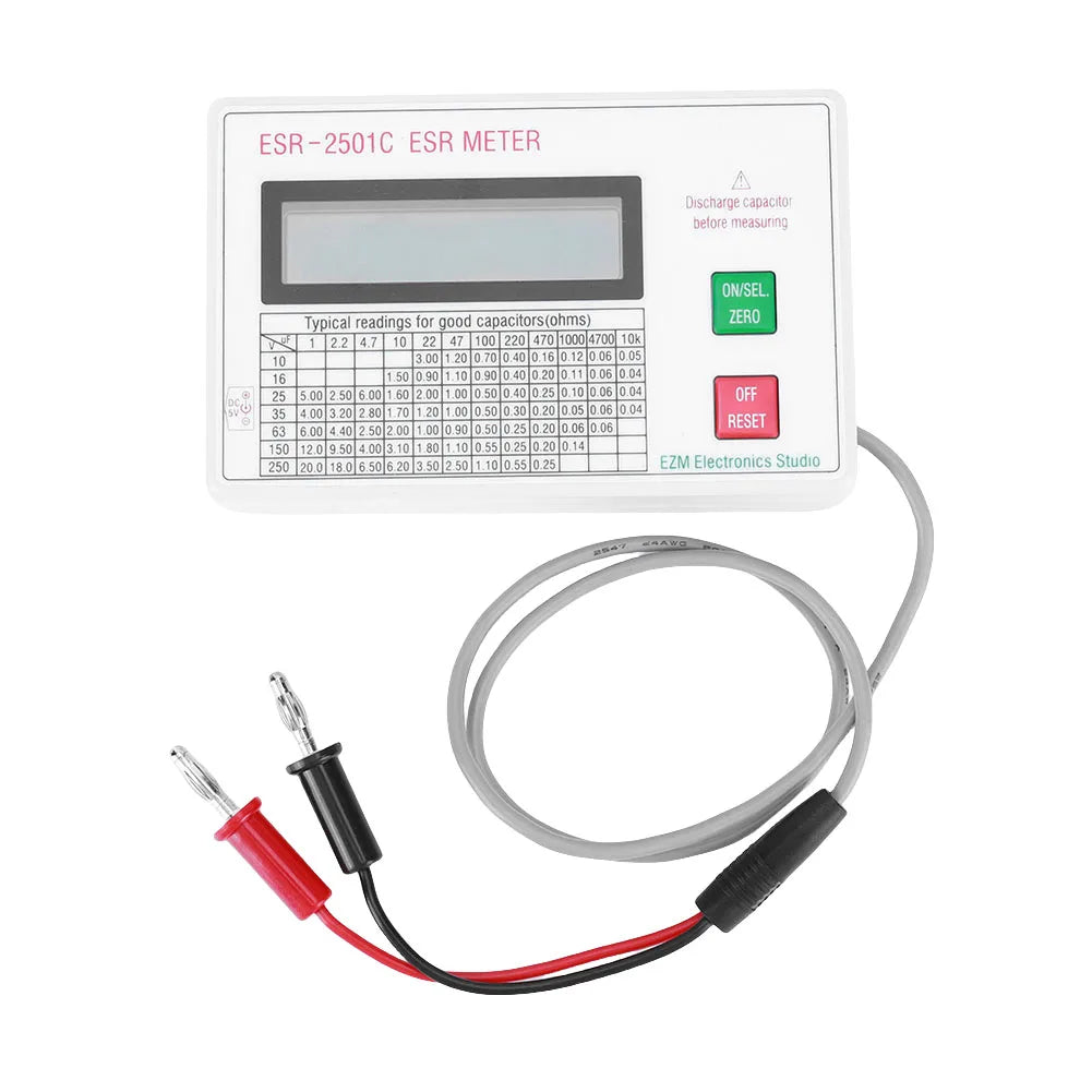 Capacitor ESR DCR Tester Circuit Tester Electrical Testing Meter With Test Leads Clip Battery Smart Shutdown Function