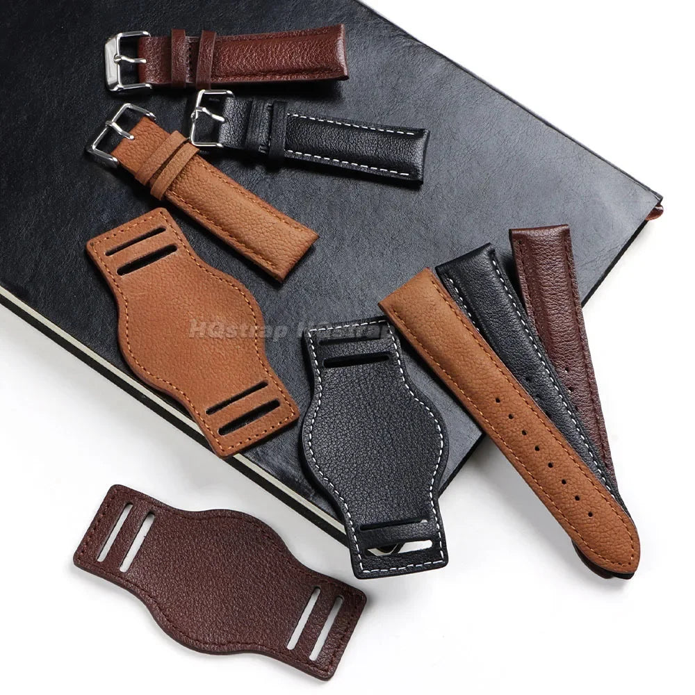 Genuine Leather Strap 20mm 22mm 18mm Vintage Cowhide Bracelet for Omega for Seiko Wristband Women Men Replacement Watch Band