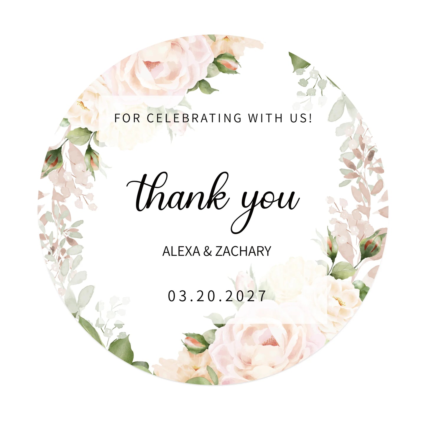 100 Pcs Personalized Round Label Stickers Custom Stickers of Name Date Thank You,for Bridal Shower Wedding Party Favors