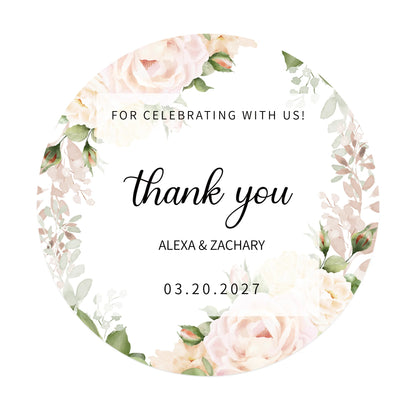 100 Pcs Personalized Round Label Stickers Custom Stickers of Name Date Thank You,for Bridal Shower Wedding Party Favors