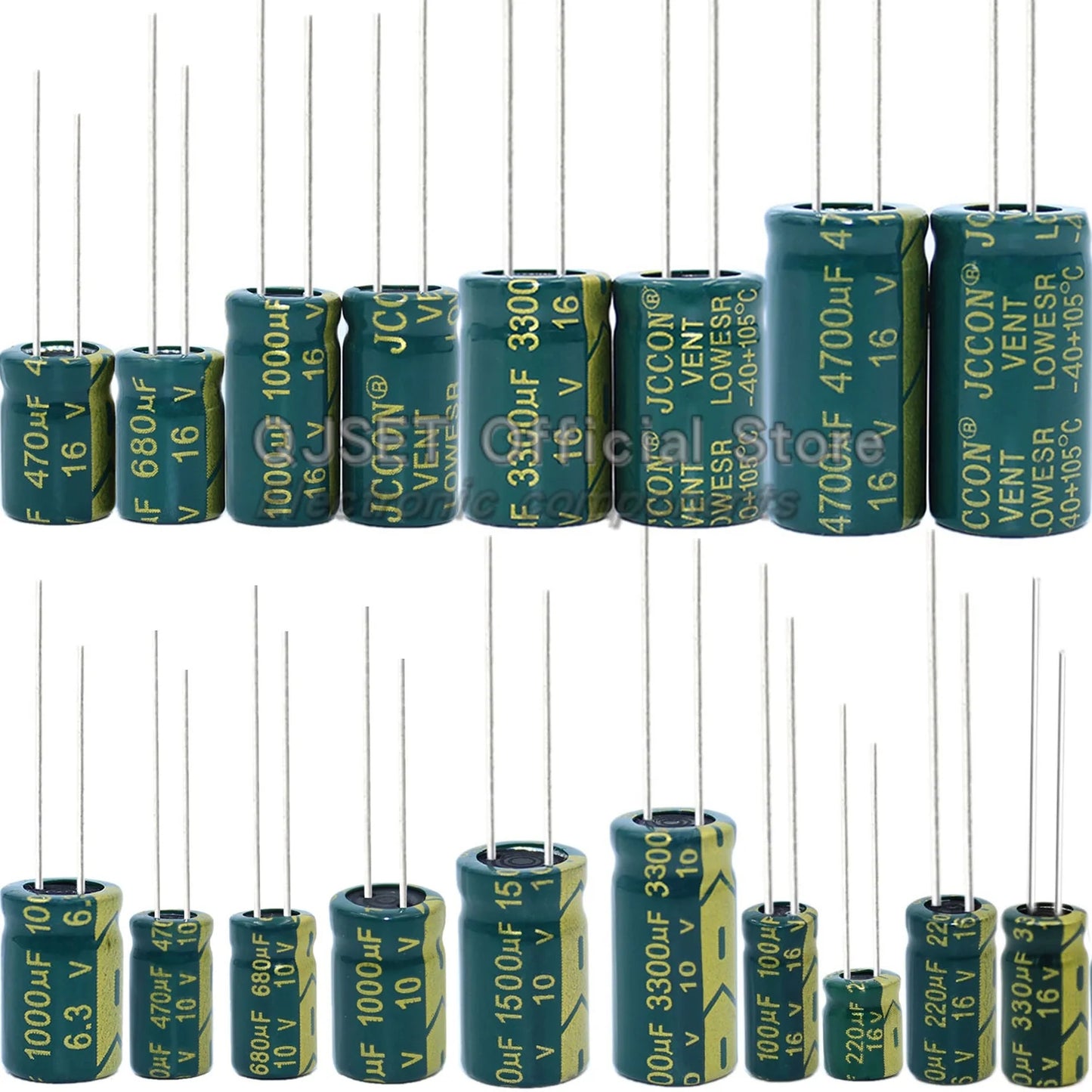 JCCON 6.3V 10V 16V 25V 35V 450V 100V 400V 100UF 220 330 470 680 1000 1500 2200 3300UF High-frequency lOWESR aluminum capacitors
