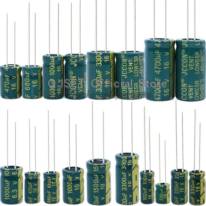 JCCON 6.3V 10V 16V 25V 35V 450V 100V 400V 100UF 220 330 470 680 1000 1500 2200 3300UF High-frequency lOWESR aluminum capacitors