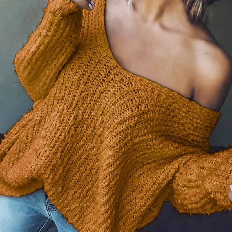 Winter Fashion Hollow Pullover Sweater Autumn Sexy V-neck Homewear Loose Knitted Top Women Causal Long Sleeve Solid Color Jumper