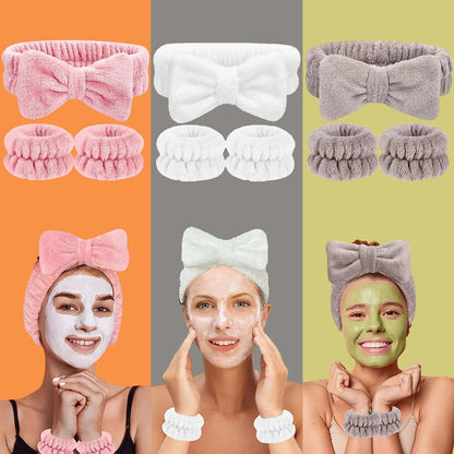 1/2/3Pcs Face Wash Absorbent Wristband Headband Hair Accessories Set Women Girls Coral Fleece Hair Bands Cuff Waterproof Bands