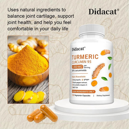 Turmeric Curcumin Supplement 1,000mg – 95% Curcuminoids with Black Pepper & Ginger, Supports Joint & Antioxidant Health