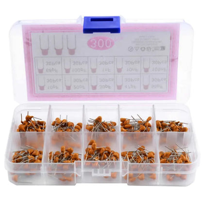 300pcs 10 kinds of monolithic capacitors(10pF~100nF) direct insertion non-polarised 50V ceramic capacitor component set
