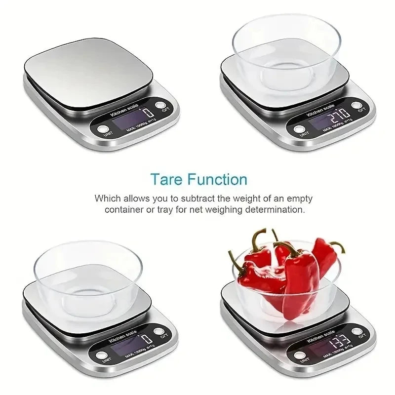 Stainless Steel Digital Kitchen Scale LCD Electronic Food Scale for Coffee Baking Jewelry - Portable High-Quality 10kg/1g