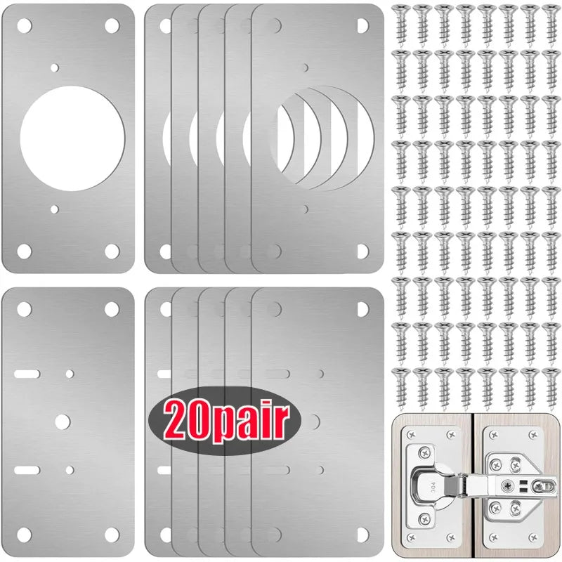 40/2pcs Hinge Repair Plate Furniture Drawer Cabinet Repair Fixing Plate Kitchen Cupboard Door Hinge Mounting Kit Household Tool