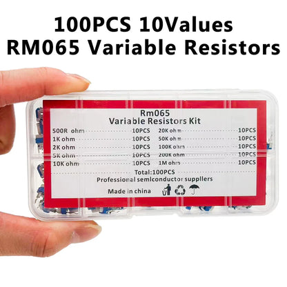 100Pcs RM065 Variable Resistors 10 Values Electronic Component Durable And Accurate