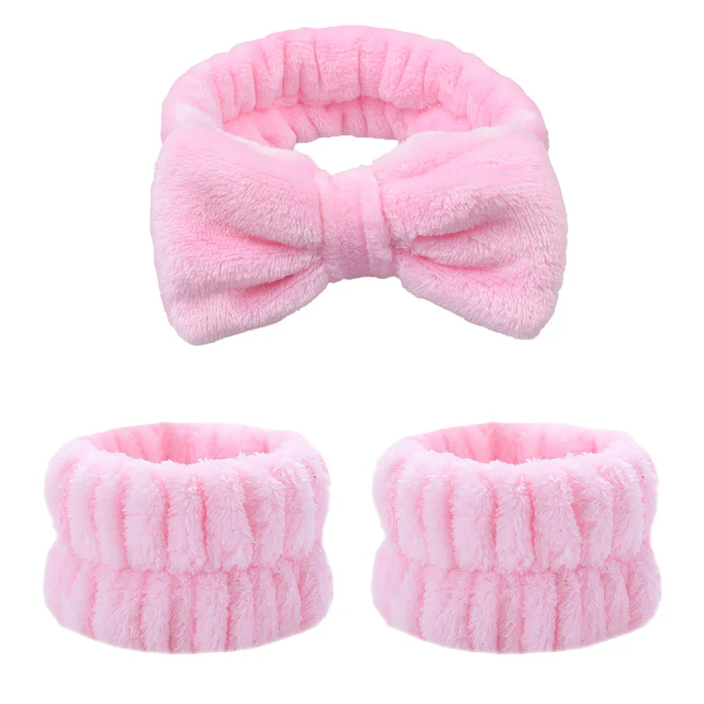 1/2/3Pcs Face Wash Absorbent Wristband Headband Hair Accessories Set Women Girls Coral Fleece Hair Bands Cuff Waterproof Bands