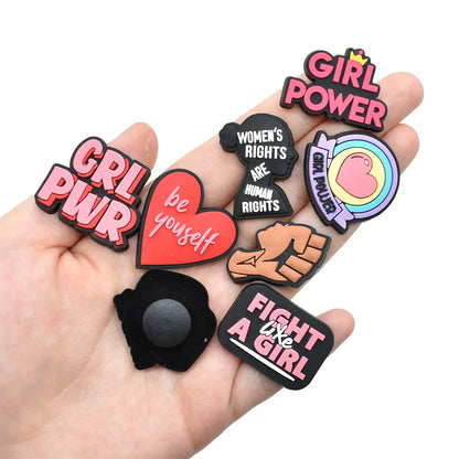 Cute Pink Power Shoe Charms Decoration for Crocs Pin Accessories Charms Bracelet Wristband DIY Shoe Women Party Gifts