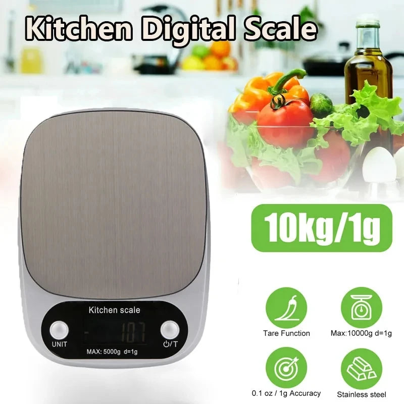Stainless Steel Digital Kitchen Scale LCD Electronic Food Scale for Coffee Baking Jewelry - Portable High-Quality 10kg/1g