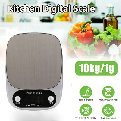 Stainless Steel Digital Kitchen Scale LCD Electronic Food Scale for Coffee Baking Jewelry - Portable High-Quality 10kg/1g