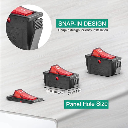 8/24Pcs AC 250V/15A 125V/20A Illuminated LED On/Off SPST 3 Pin 2 Position Mini Boat Rocker Toggle Switch Snap for Househould DIY