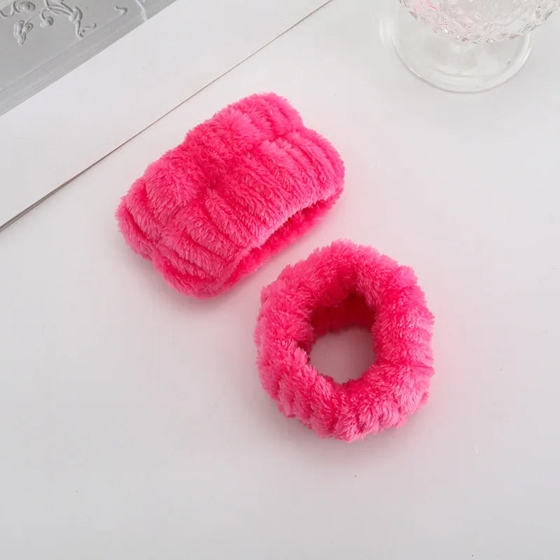 1/2/3Pcs Face Wash Absorbent Wristband Headband Hair Accessories Set Women Girls Coral Fleece Hair Bands Cuff Waterproof Bands
