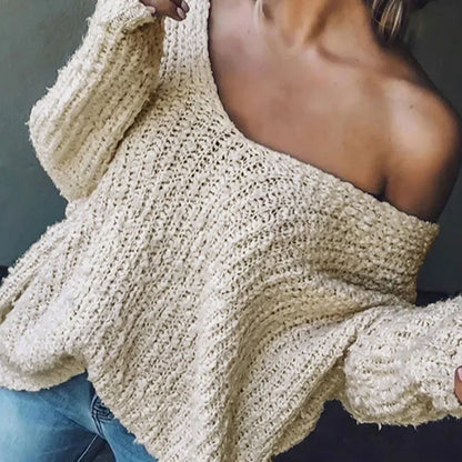 Winter Fashion Hollow Pullover Sweater Autumn Sexy V-neck Homewear Loose Knitted Top Women Causal Long Sleeve Solid Color Jumper