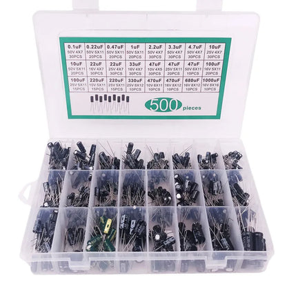 500PCS 10V 16V 25V 50V Electronic Kit 0.1uF-1000uf 24Values elektronik Electrolytic Capacitor Mixed DIP Electrolyte Capacitors