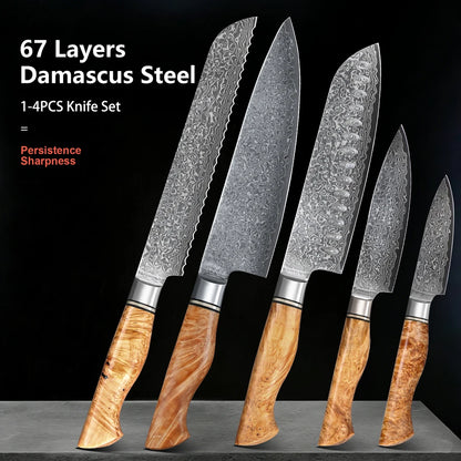 1/5PCS Knife Sets 67 Layer Damascus Super Steel Bread Paring utility Chef Santoku Cake Cook Super Sharp Kitchen Knife