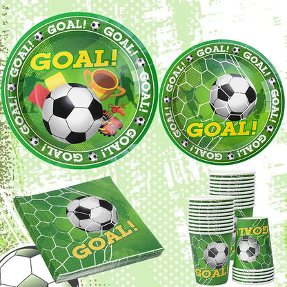 Green Football Birthday Disposable Tableware Set Soccer Paper Plate Cups Napkins For Kids Birthday Sport Party Decor Baby Shower