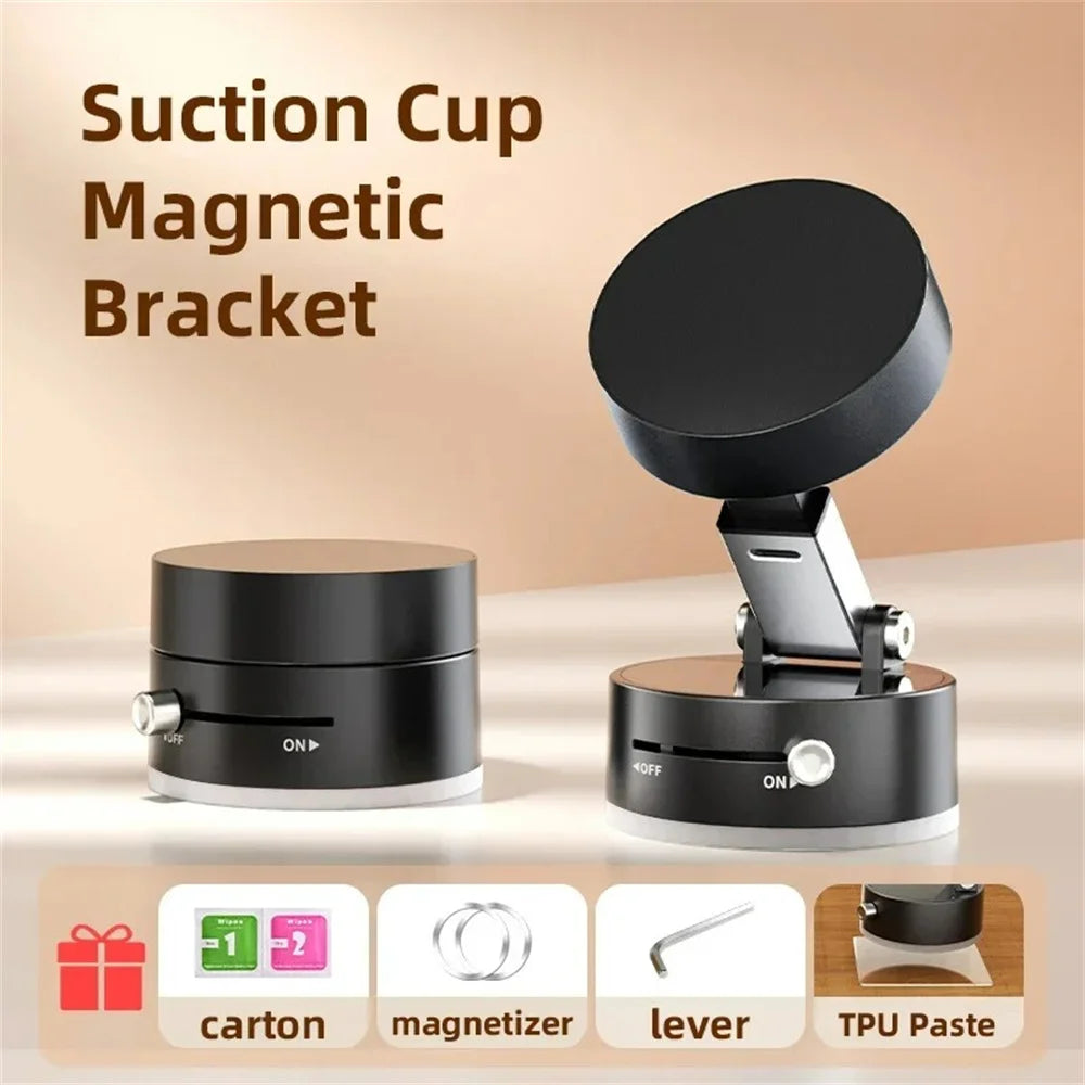 Mobile Phone Vacuum Suction Cup Holder Foldable Desk Stand for iPhone Android Kitchen Lazy Vacuum Double Sided Magnetic Bracket