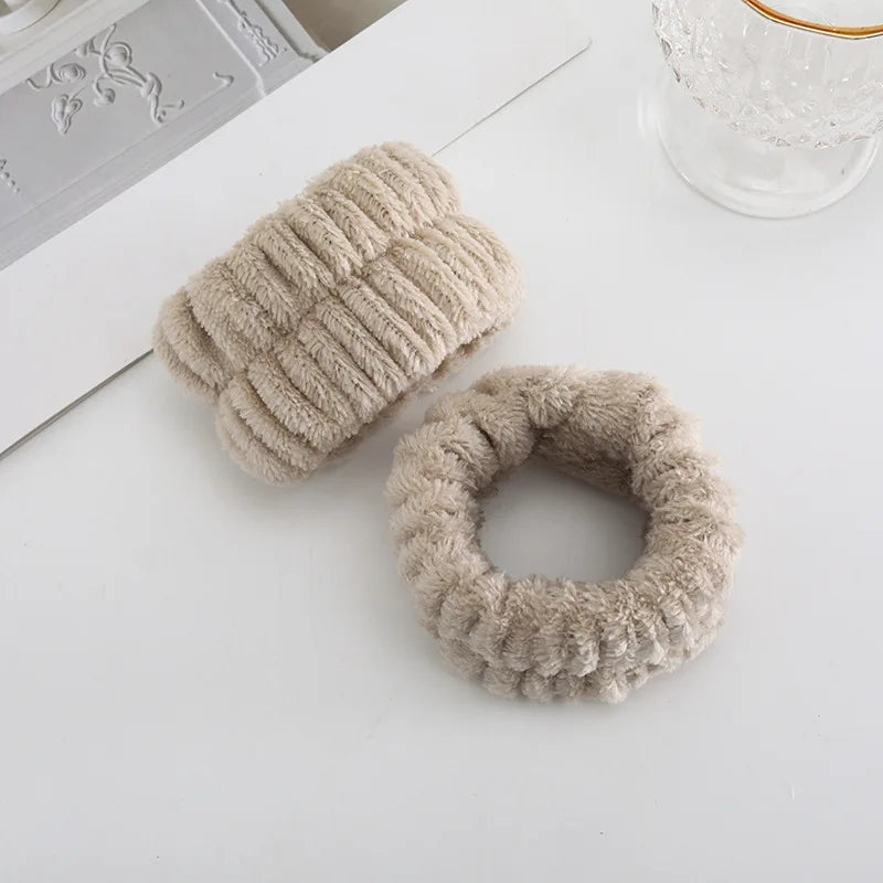 1/2/3Pcs Face Wash Absorbent Wristband Headband Hair Accessories Set Women Girls Coral Fleece Hair Bands Cuff Waterproof Bands