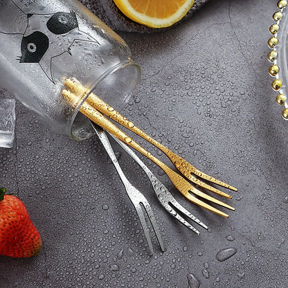 6Pcs Stainless Steel Fruit Fork Small Toothpick Multifunctional Fruit Stick Gold Moon Cake Knife Food Picks Kitchen Accessories