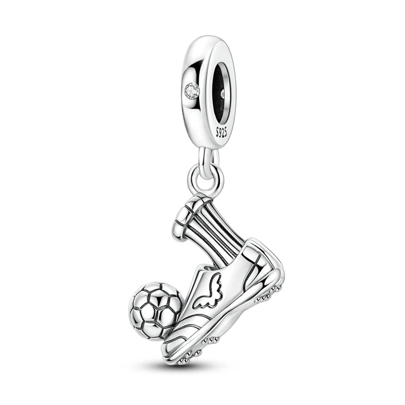 Passionate 925 Silver Dumbbell Badminton Soccer Sport Charms Beads Fit Pandach 925 Original Bracelet DIY Jewelry Graduation Gift