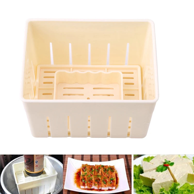 DIY Plastic Tofu Press Mould Homemade Tofu Mold Soybean Curd Tofu Making Mold With Cheese Cloth Kitchen Cooking Tool Set