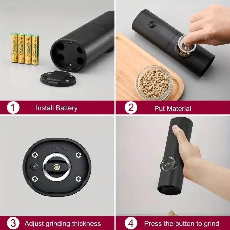 1pcs/2pcs Electric battery Automatic Salt And Pepper Grinder Set Rechargeable Gravity Spice Mill Adjustable Kitchen Tools