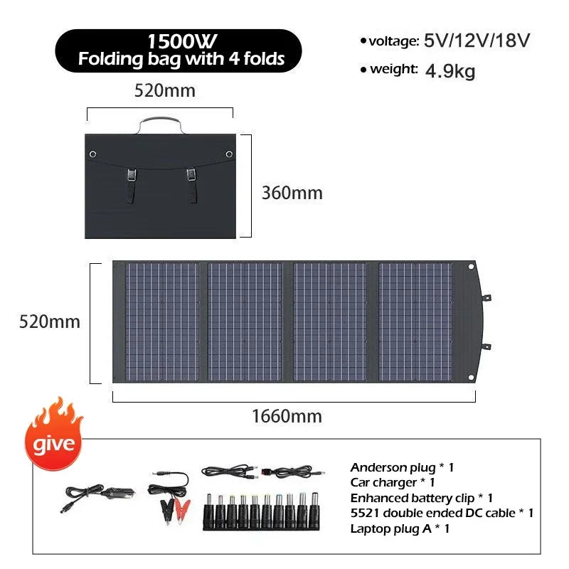 2000w 1500w 1000w 500w Flexible Foldable Solar Panel High Efficience Travel & Phone & Boat Portable 12V Solar Panel Kit